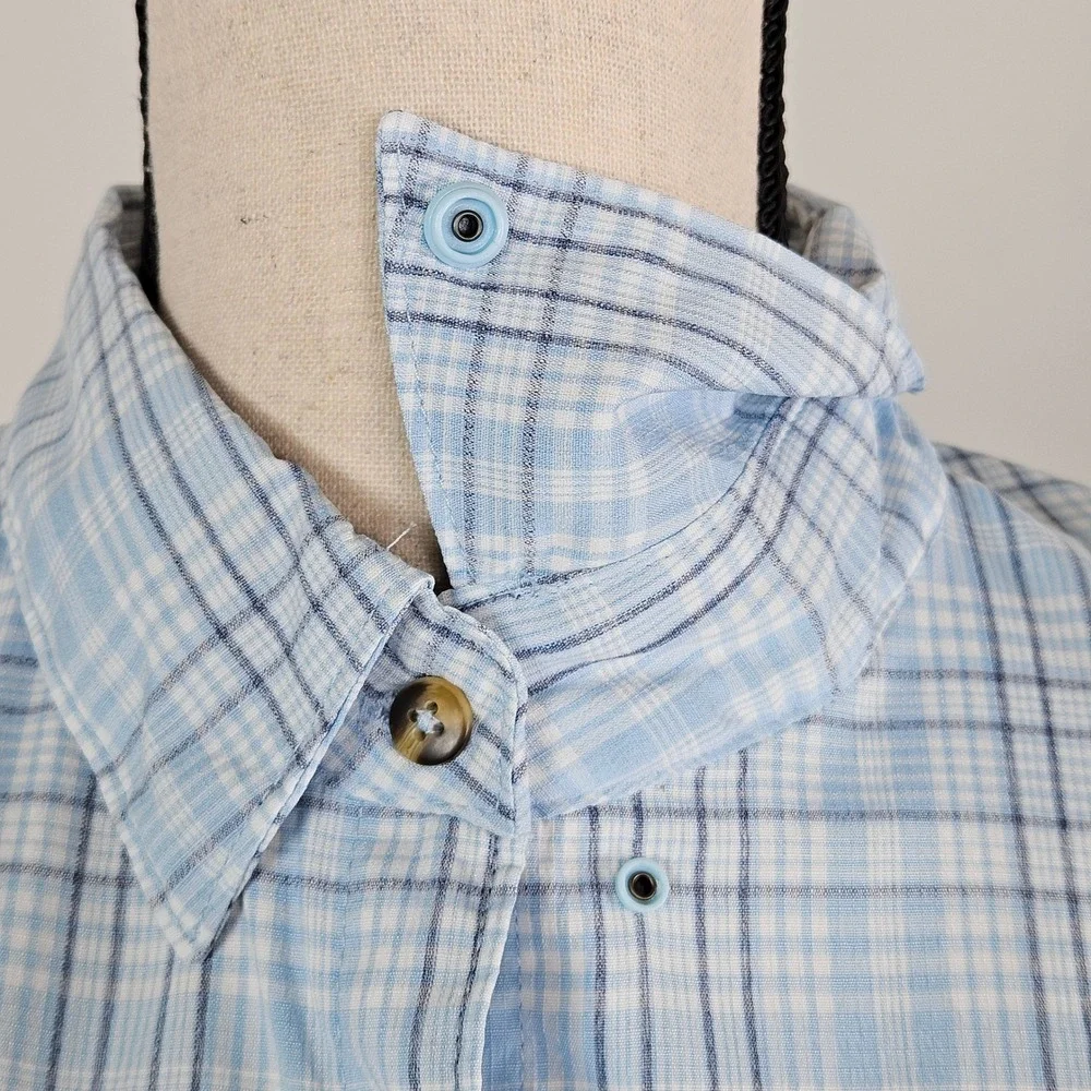 LL Bean Long Sleeve Roll Tab Blue Plaid Vented Shirt Fish Hike Womens M UPF 50 - Picture 6 of 16